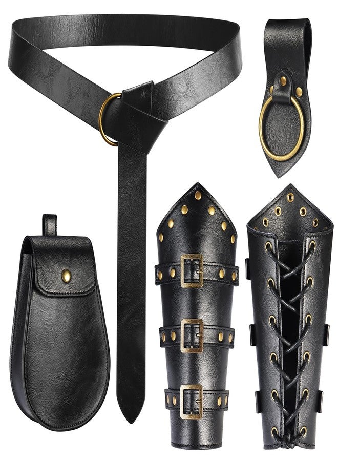 JBKN 5 PCS Renaissance Accessories Ren Faire Viking Belt Medieval Waist Belt Pouch Leather Arm Bracers and Medieval Sword Holder for Renaissance Cosplay - Image 1